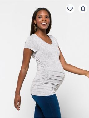 Market & Spruce Light Heather Gray Maternity Scoop Neck Neck Ruched Knit Tee